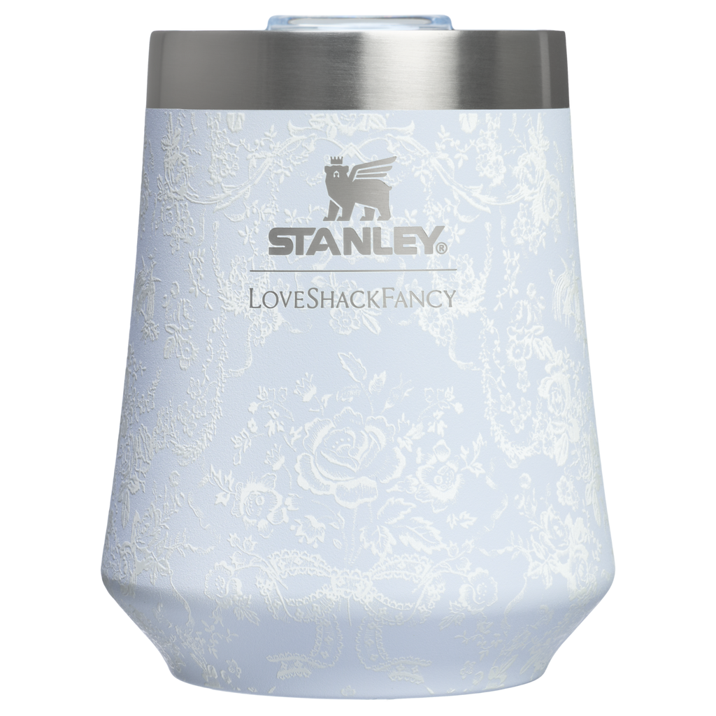 Elegant Stemless Stanley 1913 x LoveShackFancy Holiday Reserve Wine Tumbler D367F - Elegant Stemless Vacuum Insulated Wine Tumbler - Toscana Toile Alpine Blue