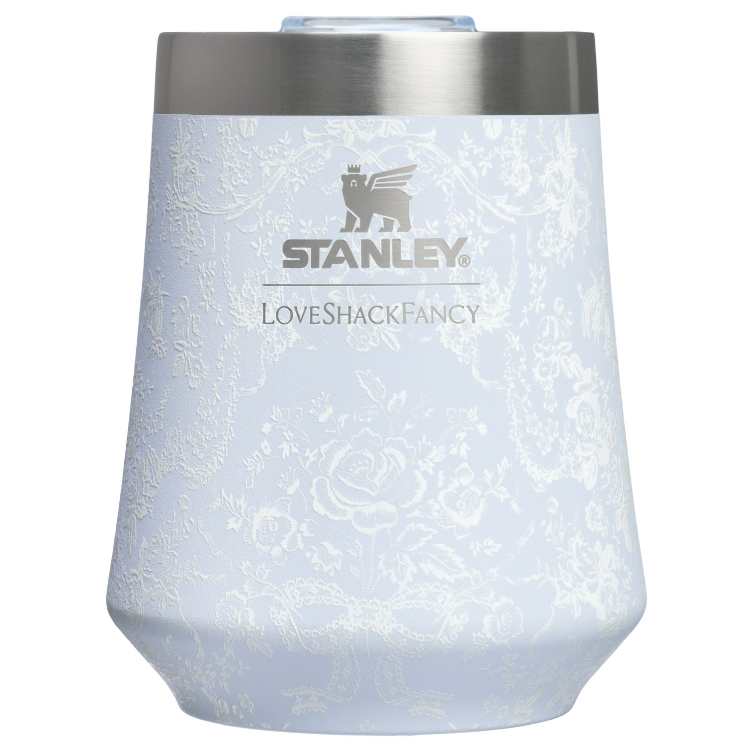 Elegant Stemless Stanley 1913 x LoveShackFancy Holiday Reserve Wine Tumbler D367F - Elegant Stemless Vacuum Insulated Wine Tumbler - Toscana Toile Alpine Blue