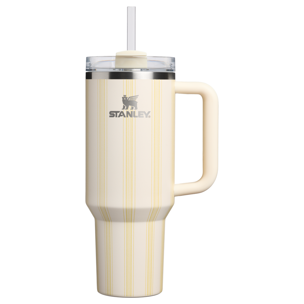 Large Capacity The Quencher H2.0 Flowstate Tumbler D342C - Double-Wall Vacuum Insulated Travel Tumbler with Straw - Cream Picnic Stripe