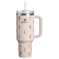 Double-Wall Vacuum The Quencher H2.0 Flowstate Tumbler D362R - 40oz Large Capacity Car-Cup Friendly Quencher - Rose Quartz Bouquets