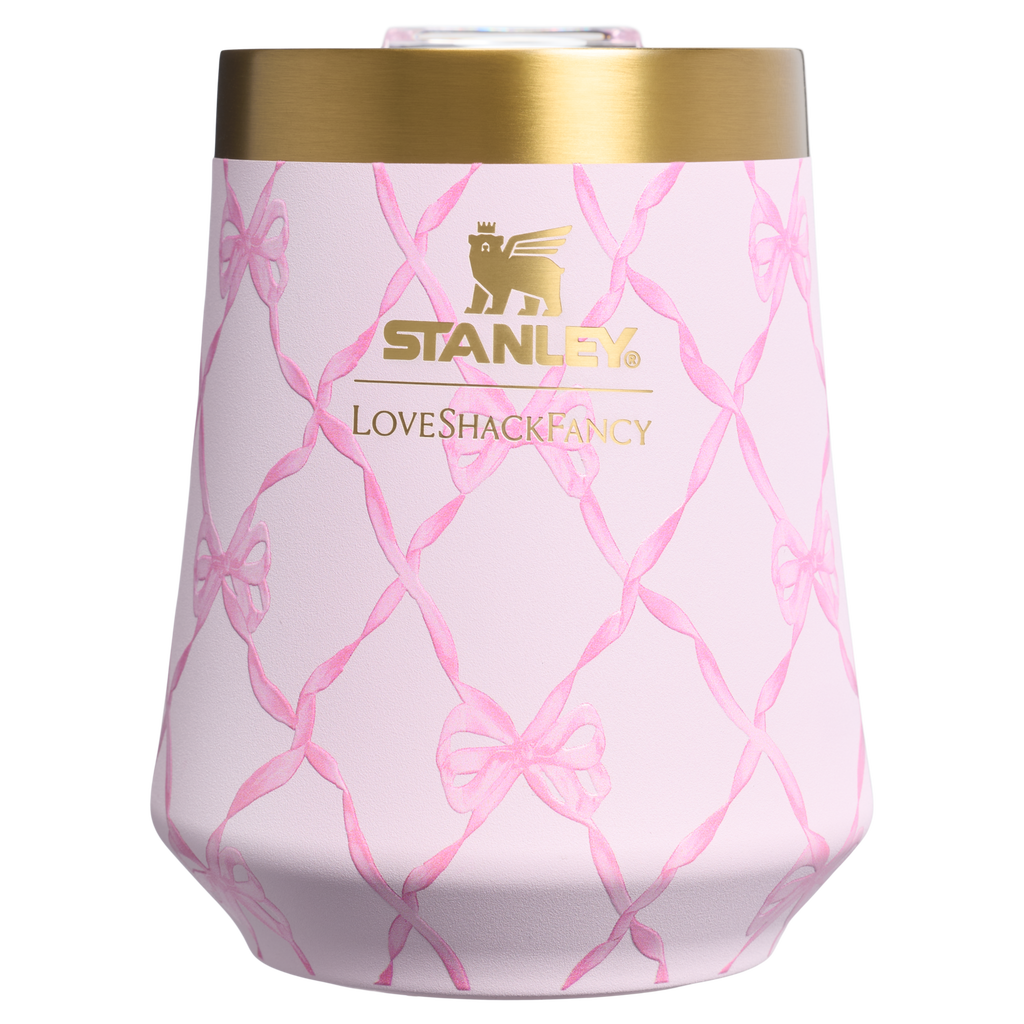 Elegant Stemless Stanley 1913 x LoveShackFancy Holiday Reserve Wine Tumbler D367F - Elegant Stemless Vacuum Insulated Wine Tumbler Detail