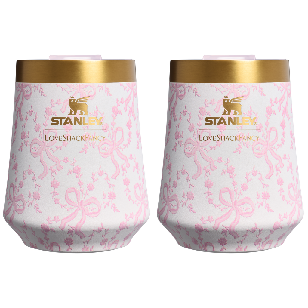 Premium Matte Stanley 1913 x LoveShackFancy Holiday The Reserve Wine Tumbler Set | 2-pack D205C - Reserve Collection Stainless Steel Whiskey Cup - Coquette Bow Chantilly