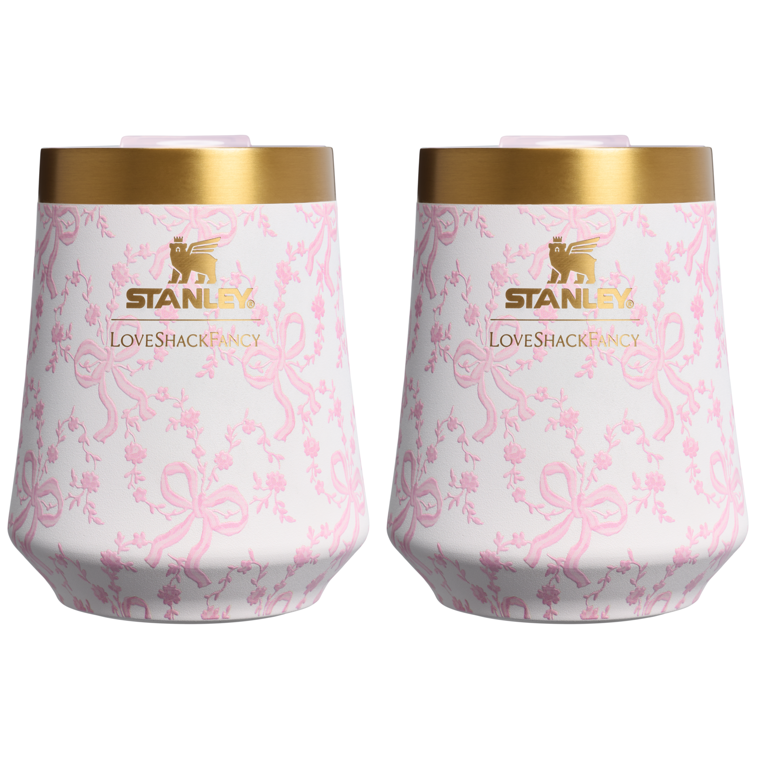Premium Matte Stanley 1913 x LoveShackFancy Holiday The Reserve Wine Tumbler Set | 2-pack D205C - Reserve Collection Stainless Steel Whiskey Cup - Coquette Bow Chantilly