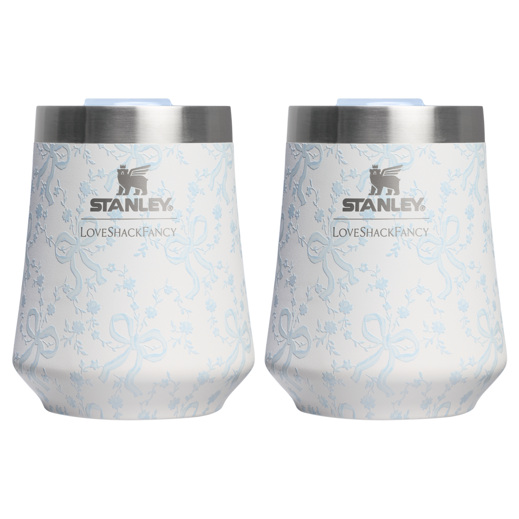 Premium Matte Stanley 1913 x LoveShackFancy Holiday The Reserve Wine Tumbler Set | 2-pack D205C - Reserve Collection Stainless Steel Whiskey Cup - Coquette Bow Winter Ice