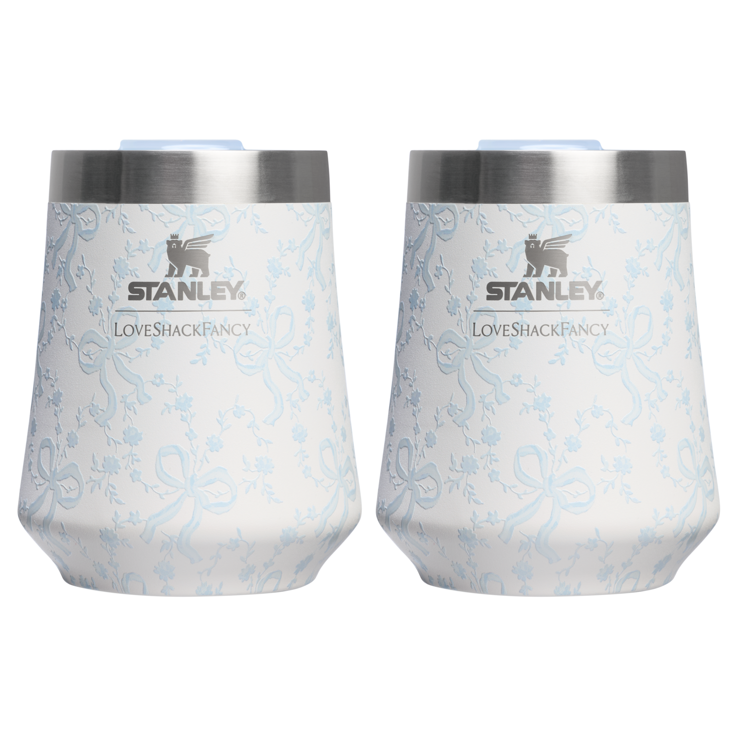 Premium Matte Stanley 1913 x LoveShackFancy Holiday The Reserve Wine Tumbler Set | 2-pack D205C - Reserve Collection Stainless Steel Whiskey Cup - Coquette Bow Winter Ice